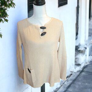 Willow Beige Boho Pullover Open Weave Sweater with Wood Closures Size Small…‎